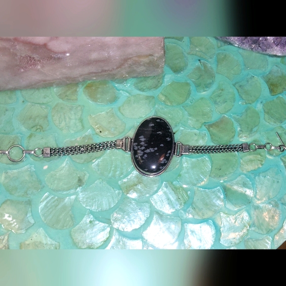 Snowflake Obsidian Snake Chain Bracelet - Picture 1 of 7